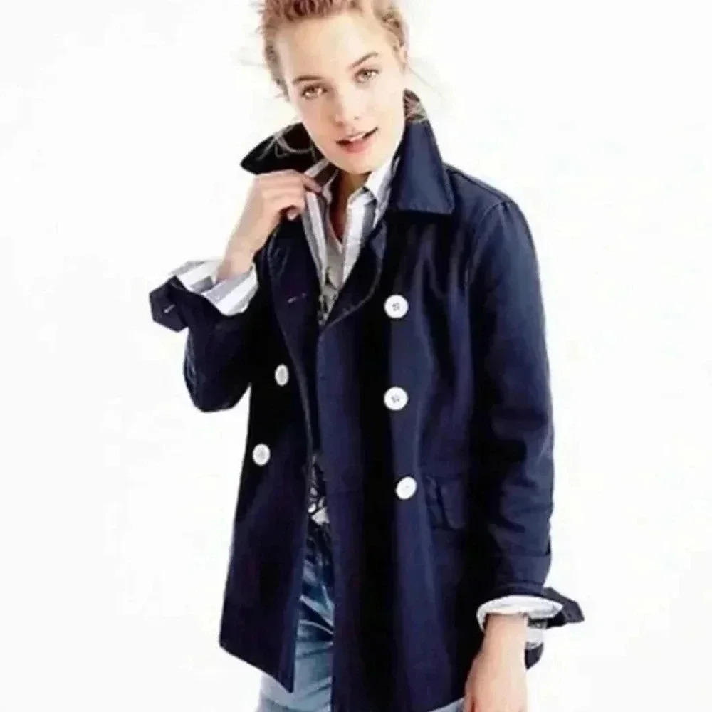 J Crew Heavyweight  Cotton Peacoat size 6 Navy Twill preppy nautical - Picture 12 of 12